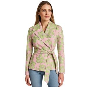 Andreeva x LoveShackFancy - NWT Pink Green Floral Jacquard Wrap Jacket Sz 6
